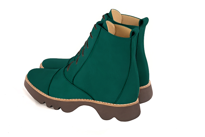 Emerald green women's ankle boots with laces at the front.. Rear view - Florence KOOIJMAN